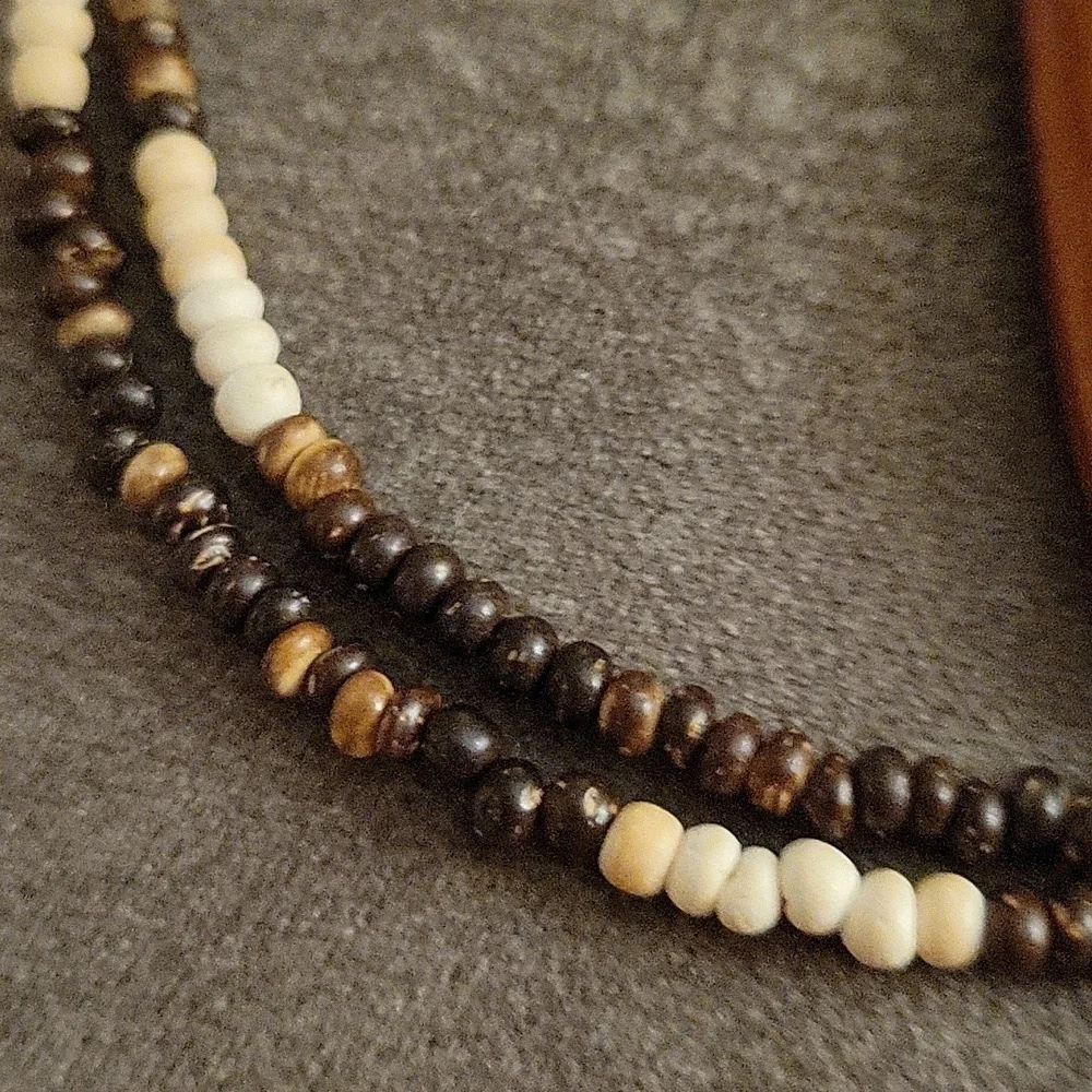 Vtg Long Wood Carved Ethnic Pendant Horn Beaded Lavalier Hippie Necklace